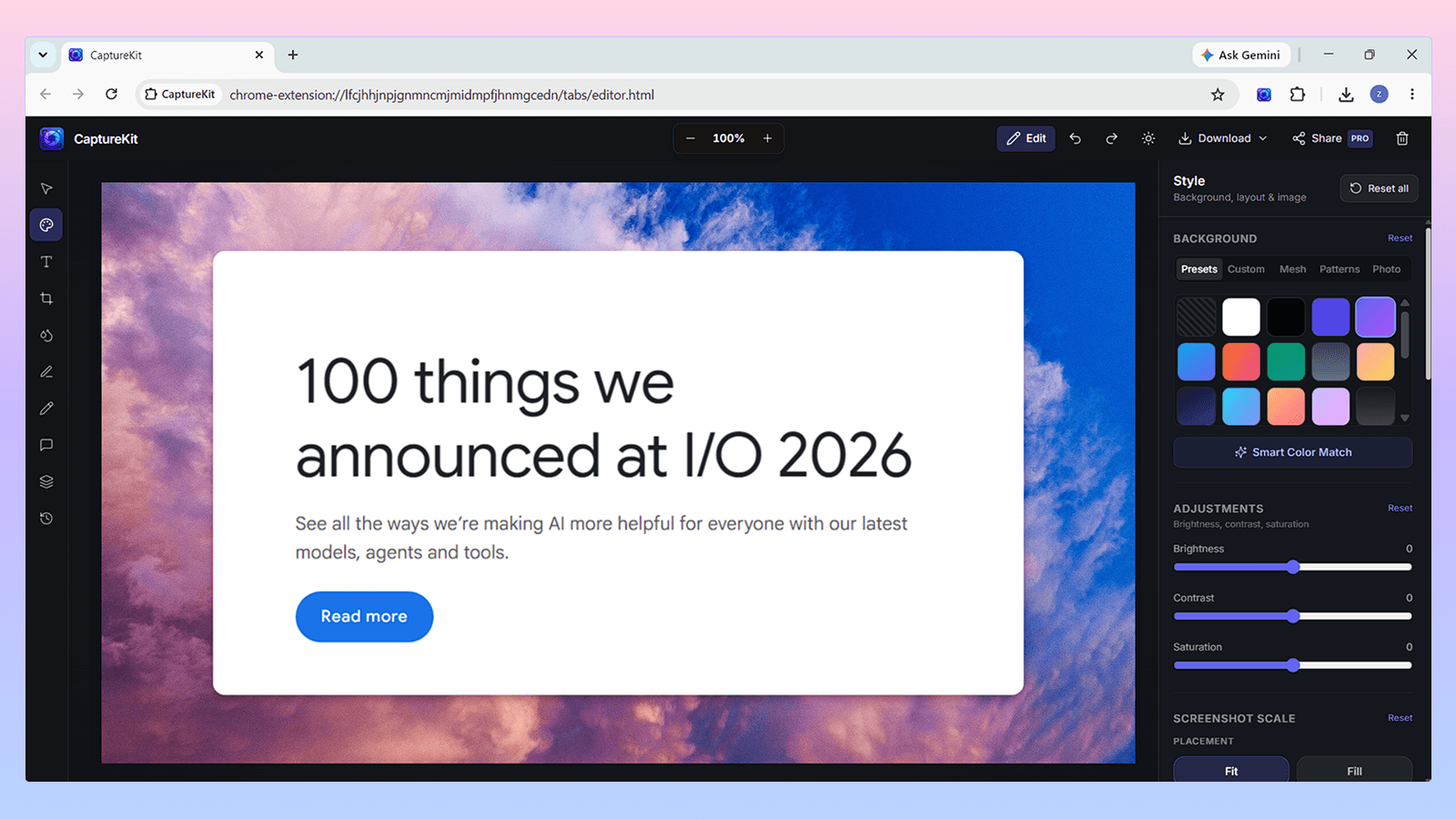CaptureKit editor with gradients and annotations